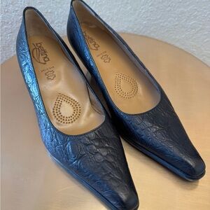 Black Croc Leather Low Heels